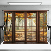 Herbstwald Fotohintergrund vor raumhohen Fenstern