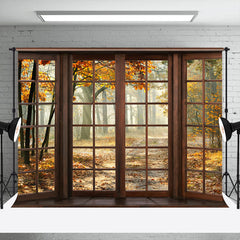 Herbstwald Fotohintergrund vor raumhohen Fenstern