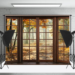 Herbstwald Fotohintergrund vor raumhohen Fenstern