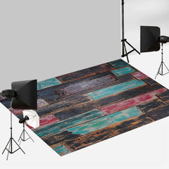 Aperturee - Blau rot schwarz lackierter Holzboden Hintergrund im alten Stil