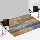 Aperturee - Hellgelb blaue schäbige Holzboden Hintergrundfarbe