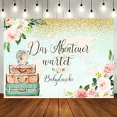 Abenteuer Erwartet Blumen Karte Baby Dusche Hintergrund