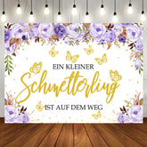Lila Blumen Golden Schmetterling Baby Dusche Hintergrund