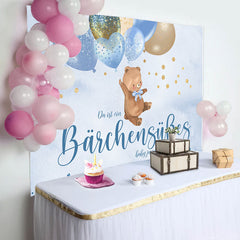 Blau Luftballons Teddy Tragen Baby Dusche Hintergrund