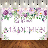 Mädchen Lila Blumen Weiß Baby Dusche Hintergrund