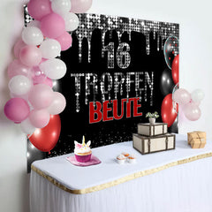 Beute 16 Schwarz Silber Funkeln Geburtstag Hintergrund