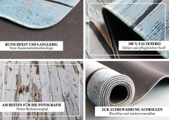 Aperturee - Blau weiß lackierte Holz Gummi Bodenmatte für Fotos