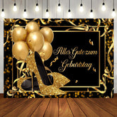 Gold Absätze Und Luftballons Schwarz Geburtstag Hintergrund