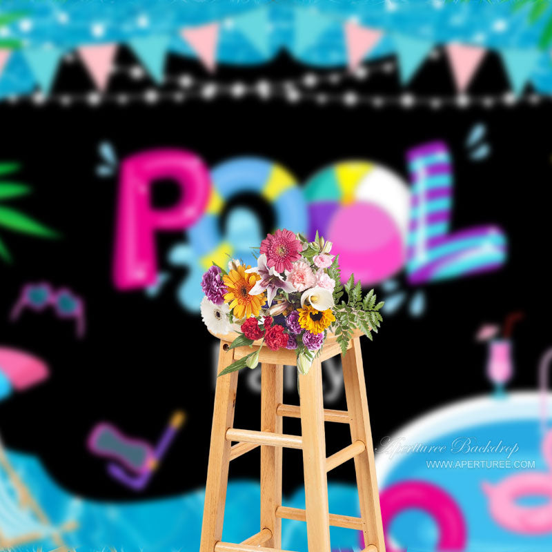 Aperturee - Pool Ring mit farbiger Flagge Sommer Hintergrund für Partys