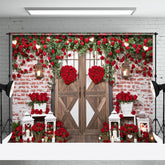 Aperturee - Backsteinmauer rote Blumen Holz Valentinstag Hintergrund