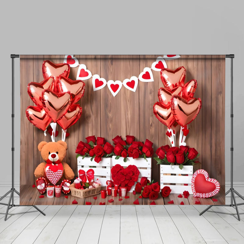 Aperturee - Holz Teddybär Rosenballon Valentinstag Hintergrund