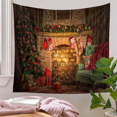 Aperturee - Vintage Kamin grünes Sofa Weihnachtshintergrund