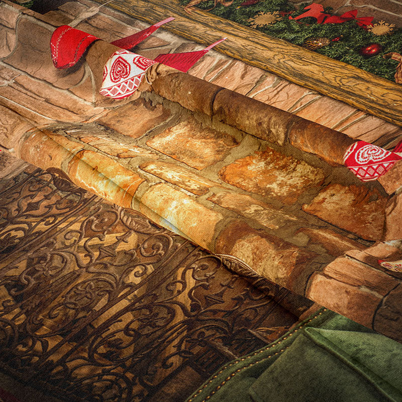 Aperturee - Vintage Kamin grünes Sofa Weihnachtshintergrund