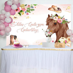 Rosa Blumen Und Pferd Cowboy Geburtstag Hintergrund