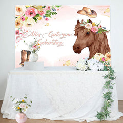 Rosa Blumen Und Pferd Cowboy Geburtstag Hintergrund