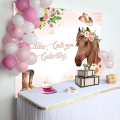 Rosa Blumen Und Pferd Cowboy Geburtstag Hintergrund