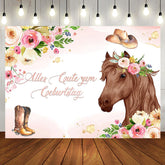 Rosa Blumen Und Pferd Cowboy Geburtstag Hintergrund
