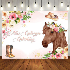 Rosa Blumen Und Pferd Cowboy Geburtstag Hintergrund
