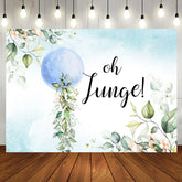 Oh Junge Blau Ballon Blätter Baby Dusche Hintergrund