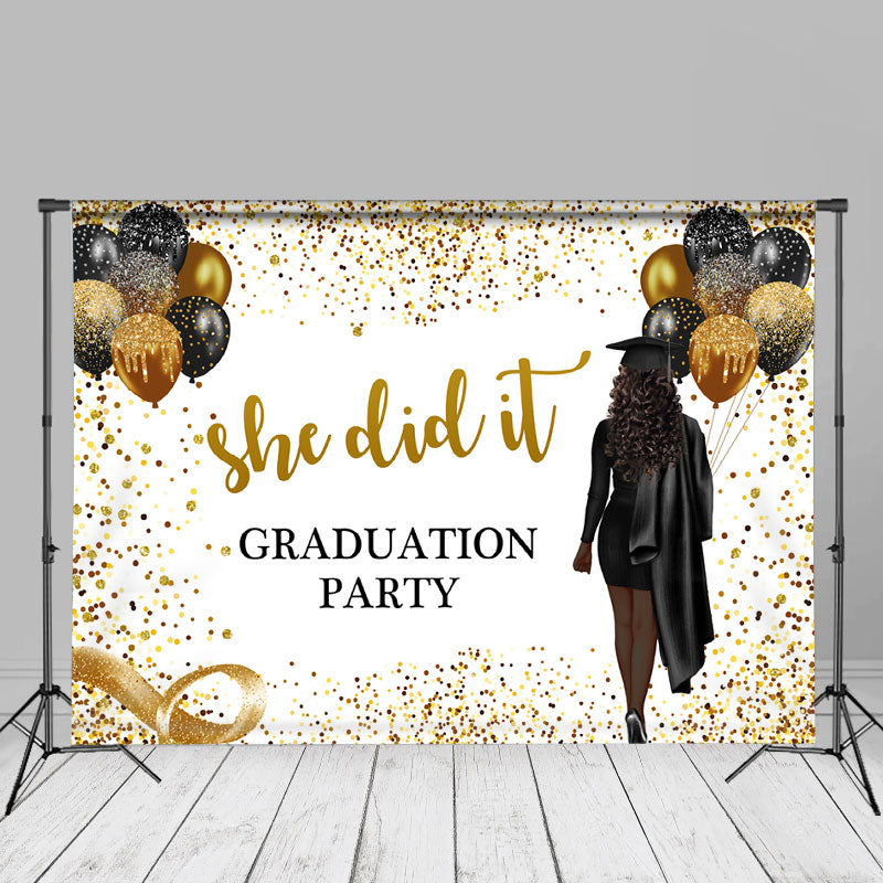 Aperturee - Akademisches Kleid Mädchen Glitzer Ballon Grad Foto Hintergrund