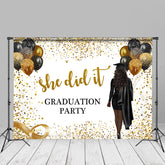 Aperturee - Akademisches Kleid Mädchen Glitzer Ballon Grad Foto Hintergrund