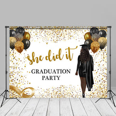 Aperturee - Akademisches Kleid Mädchen Glitzer Ballon Grad Foto Hintergrund