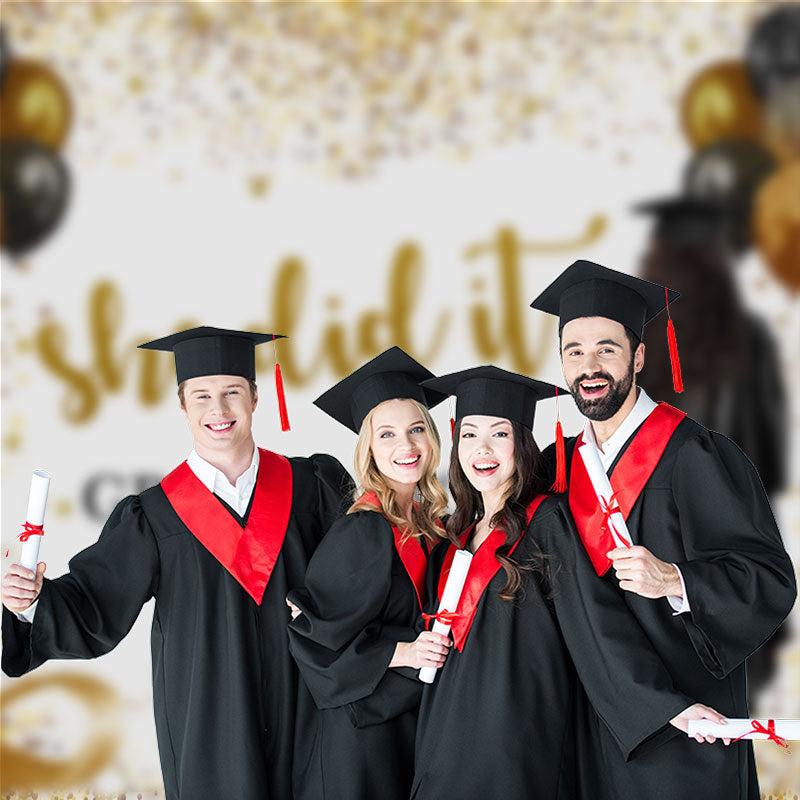 Aperturee - Akademisches Kleid Mädchen Glitzer Ballon Grad Foto Hintergrund