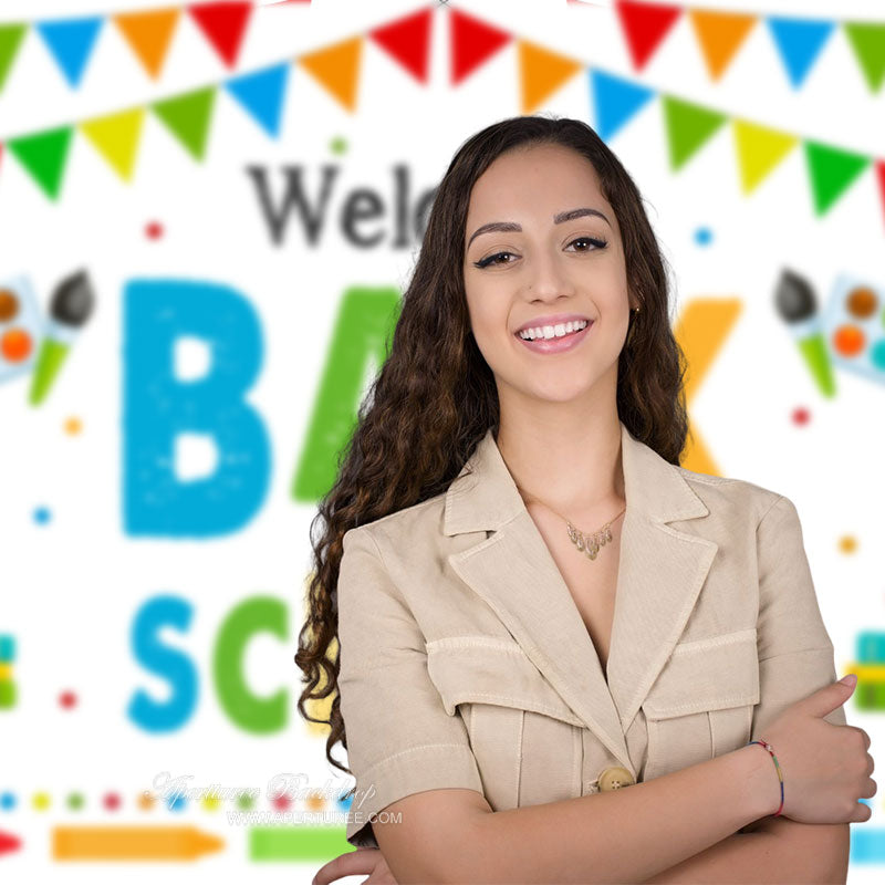 Aperturee - Apple Paintbrush White Willkommen zurück in der Schule Hintergrund