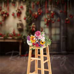 Aperturee - Rote Kugel Vintage Tür Weihnachten Fotoshooting Hintergrund