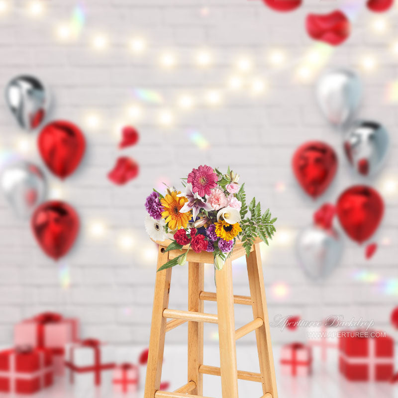 Aperturee - Roter Ballon Geschenk Ziegelstein Valentinstag Foto Hintergrund
