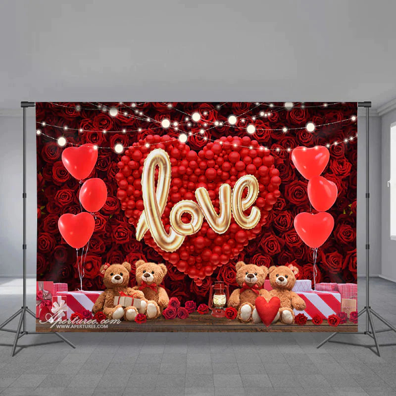 Aperturee - Roter Ballon Herz Teddy Rosen Valentinstag Hintergrund
