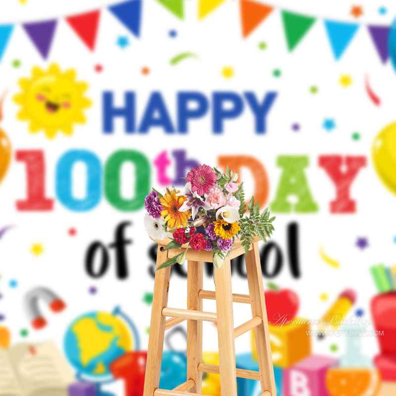 Aperturee - Luftballons Bücher Weiß Glücklich 100. Schultag Hintergrund