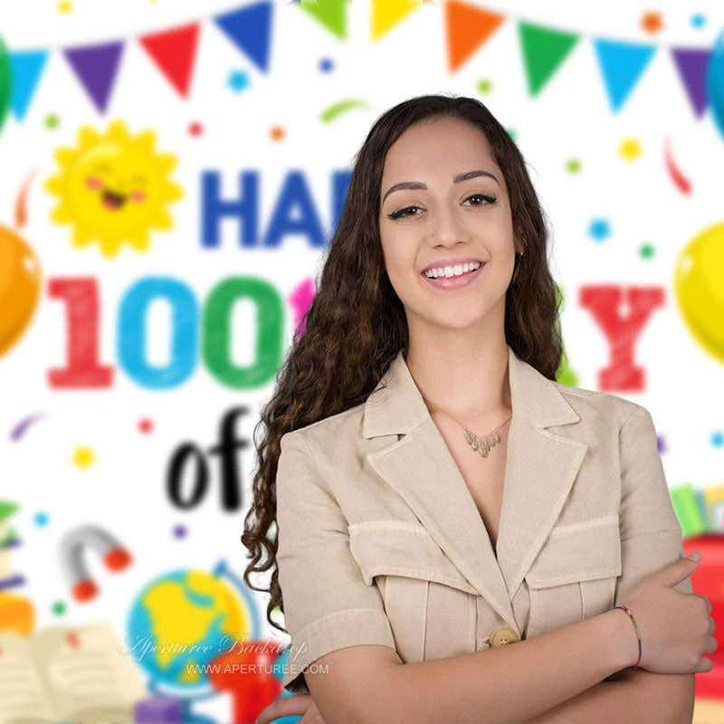 Aperturee - Luftballons Bücher Weiß Glücklich 100. Schultag Hintergrund