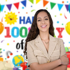 Aperturee - Luftballons Bücher Weiß Glücklich 100. Schultag Hintergrund