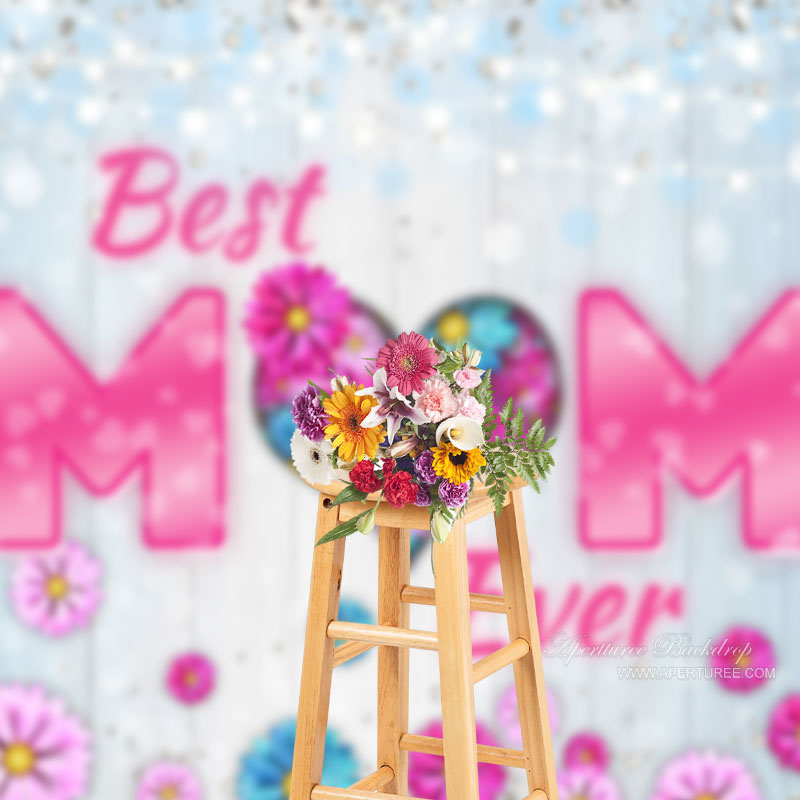 Aperturee - Best Mom Diamant Blumenhintergrund aus Holz mit Bokeh Motiv zum Muttertag