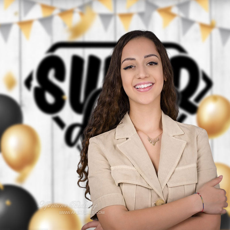 Aperturee - Schwarz goldene Luftballons aus Holz Super Vatertags Hintergrund