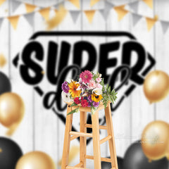 Aperturee - Schwarz goldene Luftballons aus Holz Super Vatertags Hintergrund