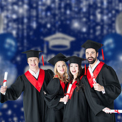 Aperturee - Blaue silberne Luftballons glitzern als Hintergrund für Glückwunsch Grad