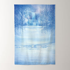 Aperturee - Blauer gefrorener Wasserfall Winter Fotohintergrund