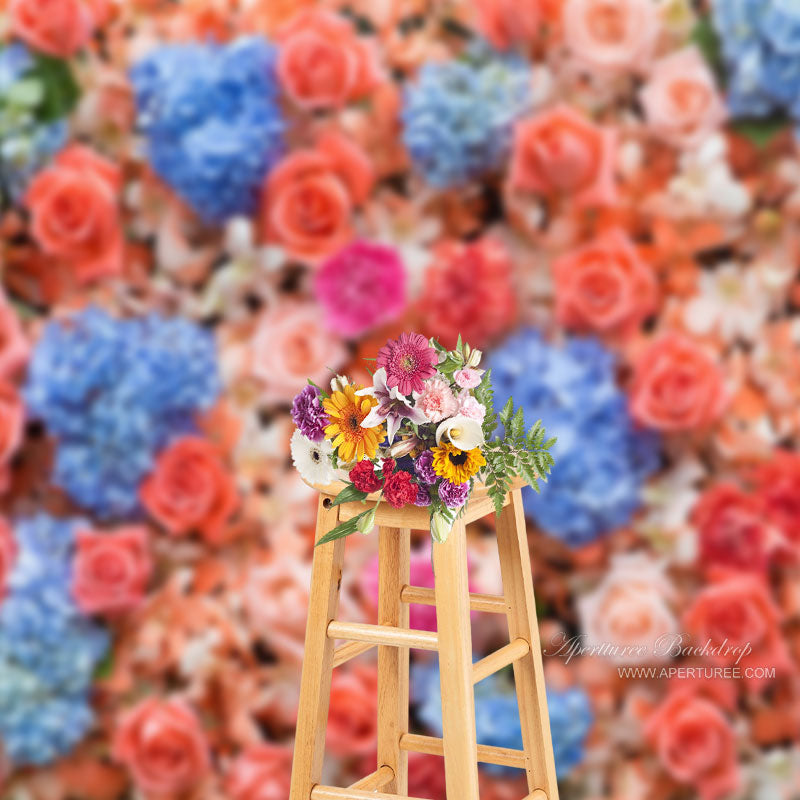 Aperturee – Blau rosa Blumen Hochzeits Fotoautomaten Hintergrund