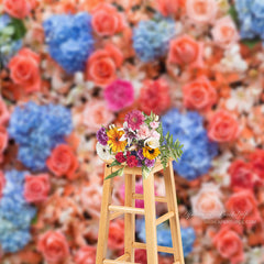 Aperturee – Blau rosa Blumen Hochzeits Fotoautomaten Hintergrund