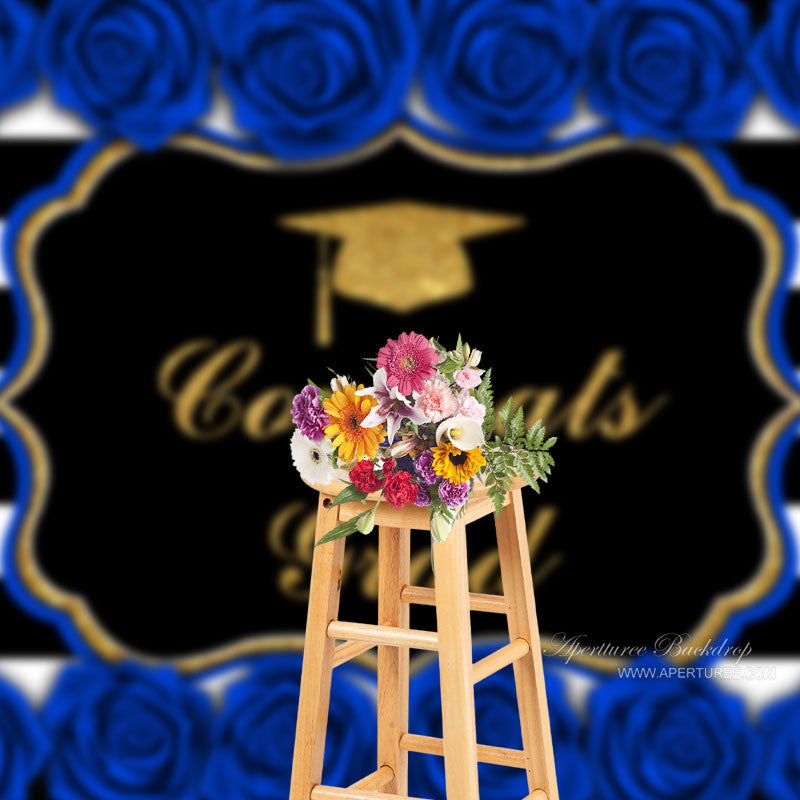 Aperturee - Blau Roses Stripe Herzlichen Glückwunsch Grad Photo Booth Hintergrund