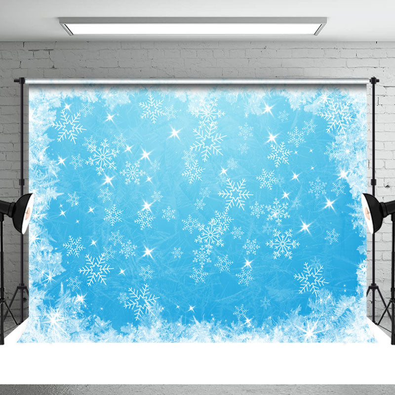 Aperturee - Blauer Schneeflocken Glitzer Winter Weihnachtshintergrund