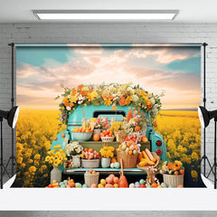 Aperturee - Blauer LKW Rapsblumen Eier Osterhintergrund