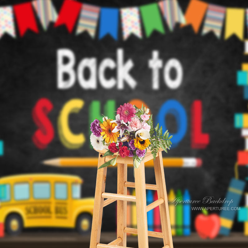 Aperturee - Bücher Bleistift Bus Buntstift Schwarz Zurück To Schule Hintergrund