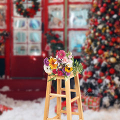 Aperturee - Roter Boutique Fenster Tür Kranz Weihnachtshintergrund