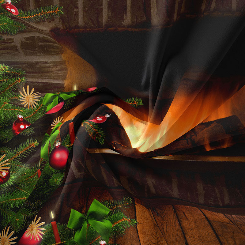 Aperturee - Backstein Kamin Kiefernbaum Bauble Weihnachtshintergrund