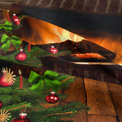 Aperturee - Backstein Kamin Kiefernbaum Bauble Weihnachtshintergrund