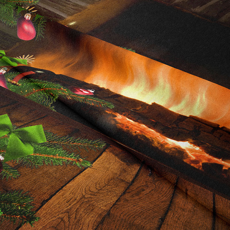 Aperturee - Backstein Kamin Kiefernbaum Bauble Weihnachtshintergrund