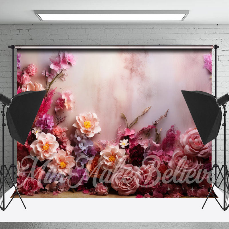 Aperturee - Helle, farbenfrohe, florale, weiße Wand Kunstkulisse